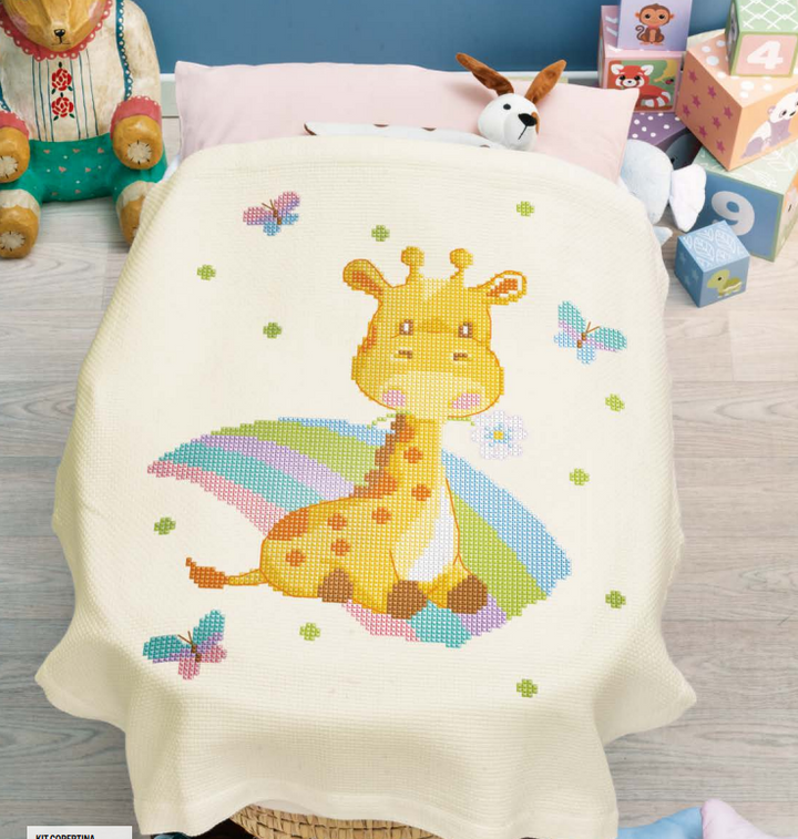 Kit copertina culla ciniglia Giraffa arcobaleno
