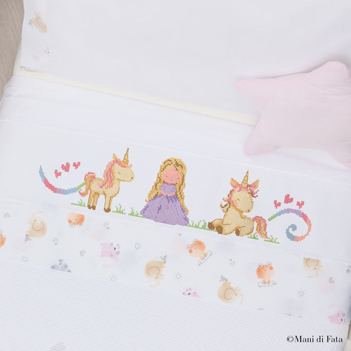 Kit lenzuolino lettino rosa Principessa Unicorno