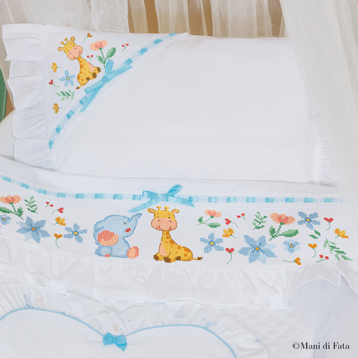 Kit lenzuolino passanastro azzurro Giraffa