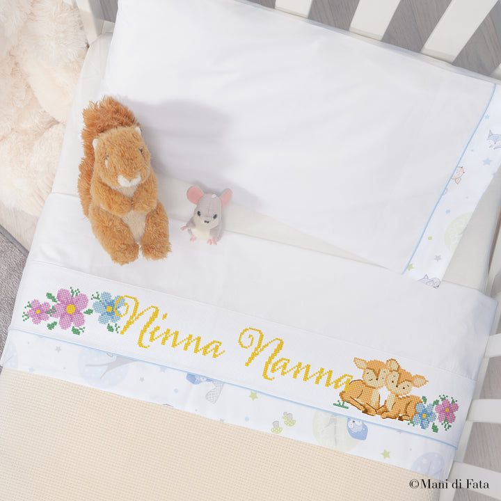 Kit lenzuolino lettino celeste Cerbiatti Ninna nanna