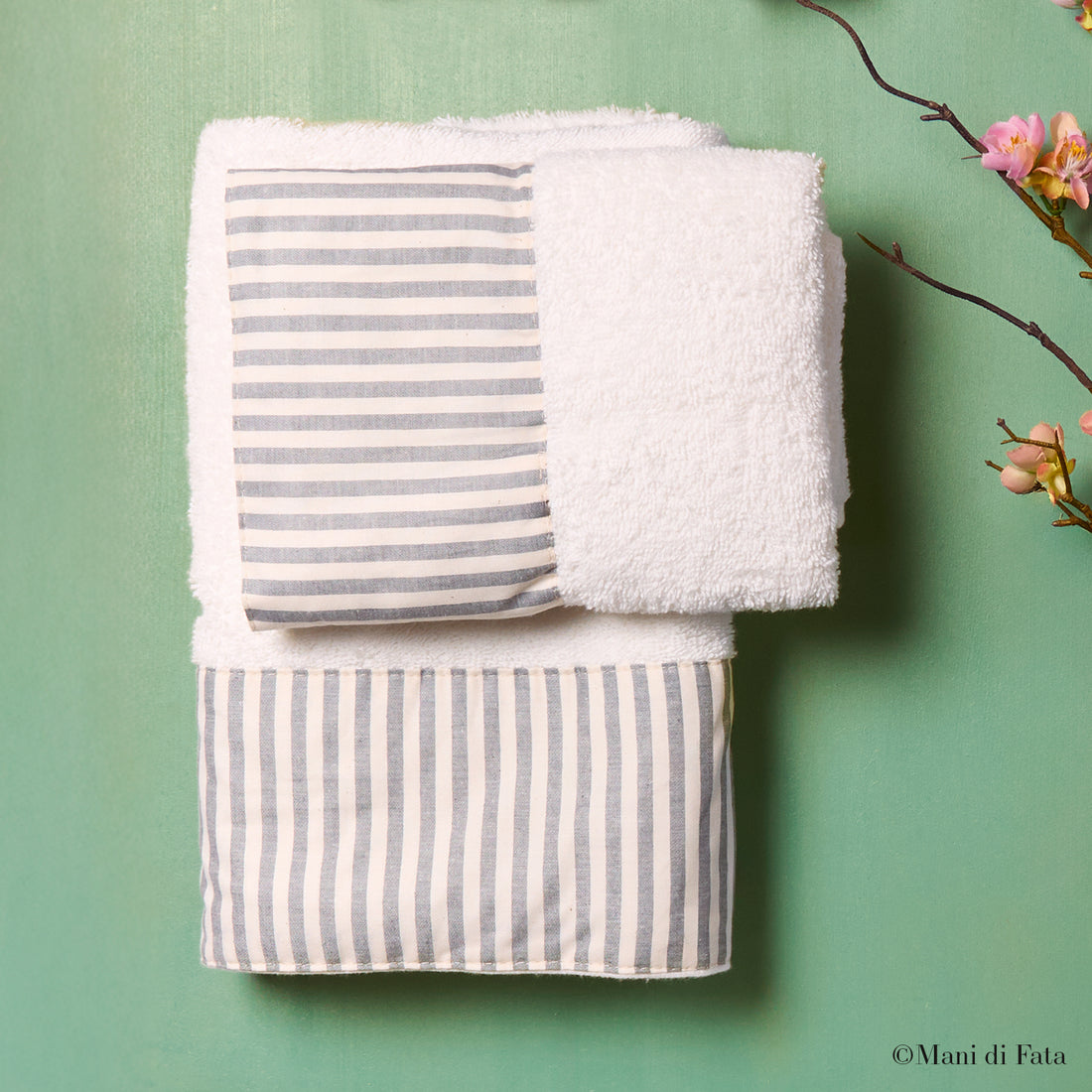Coppia asciugamani bordo tessuto righe