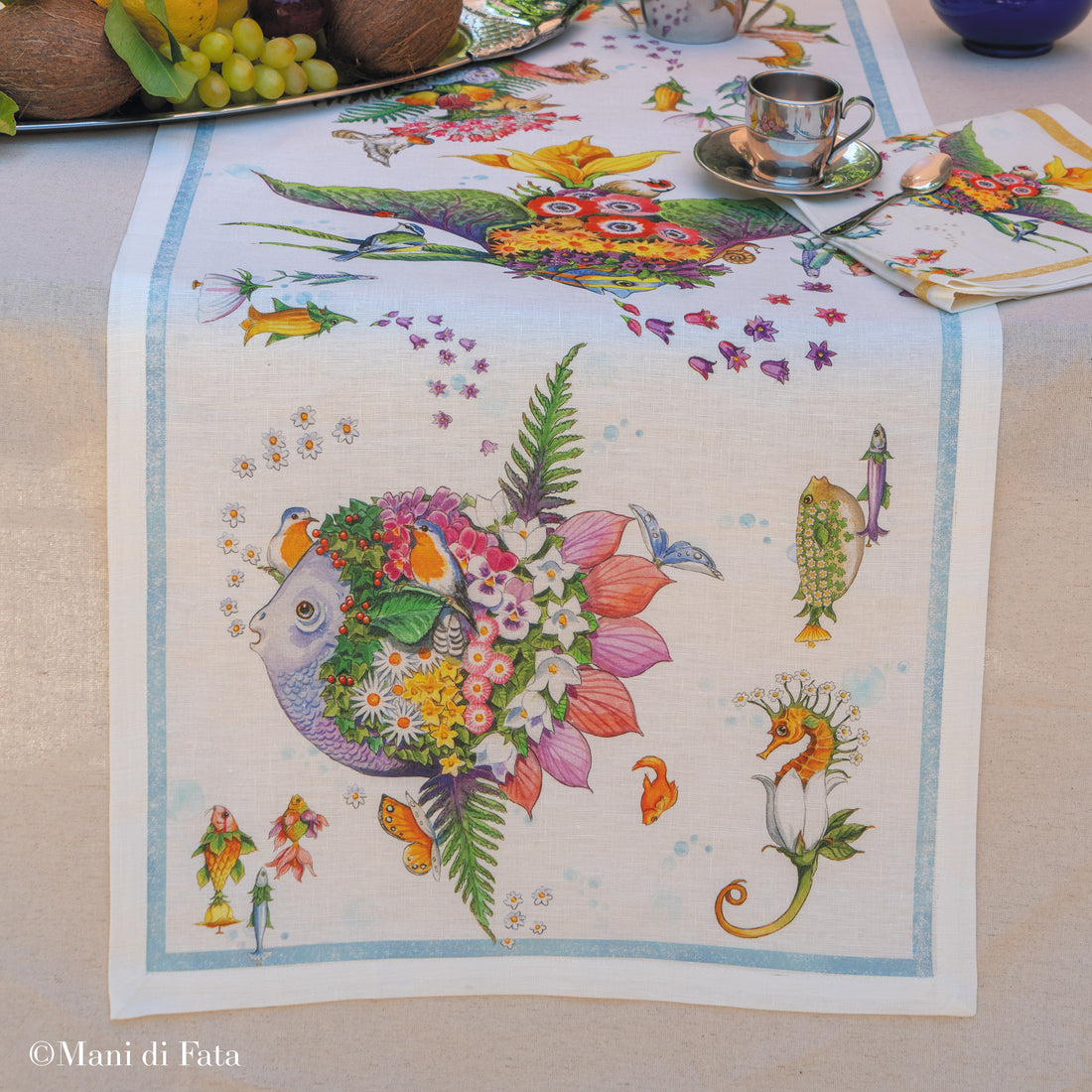 Runner da tavola in lino Giardino Acquatico