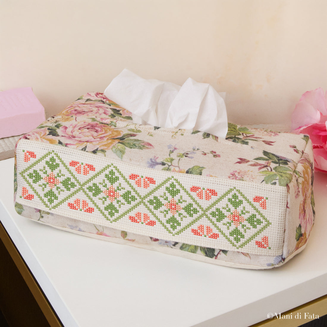 Kit portasalviette Rose e Geometrie ricamo punto croce