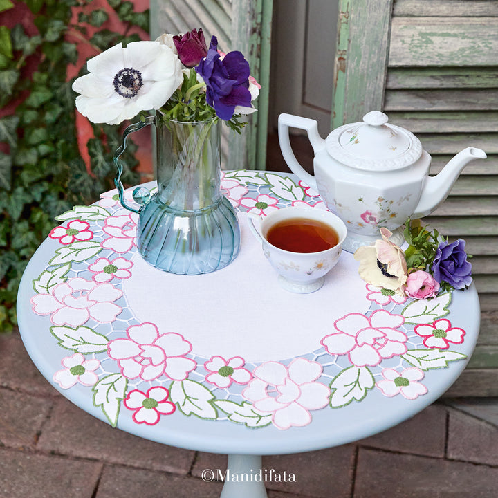 Disegno carta centro rotondo fiori rosa a intaglio 007659