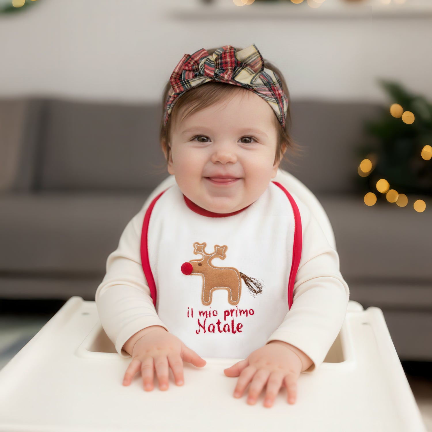 Fascetta con fiocco in tartan rosso