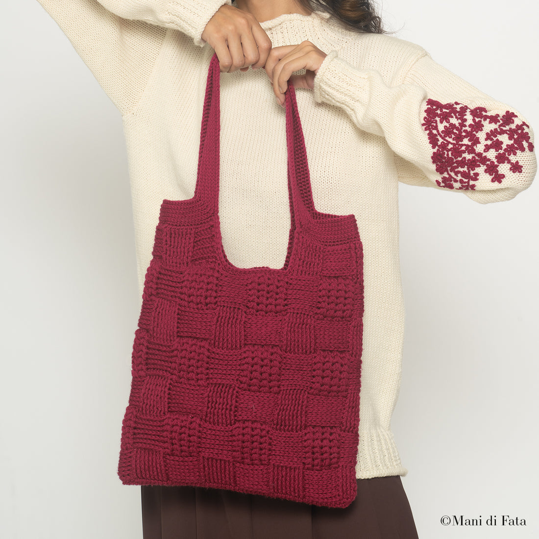 Kit borsa con intrecci a rilievo bordeaux