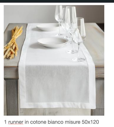 Runner in panama di cotone bianco 50x120 cm