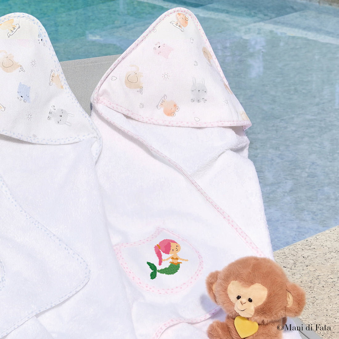 Kit triangolo rosa con taschina Sirenetta ricamo a punto croce