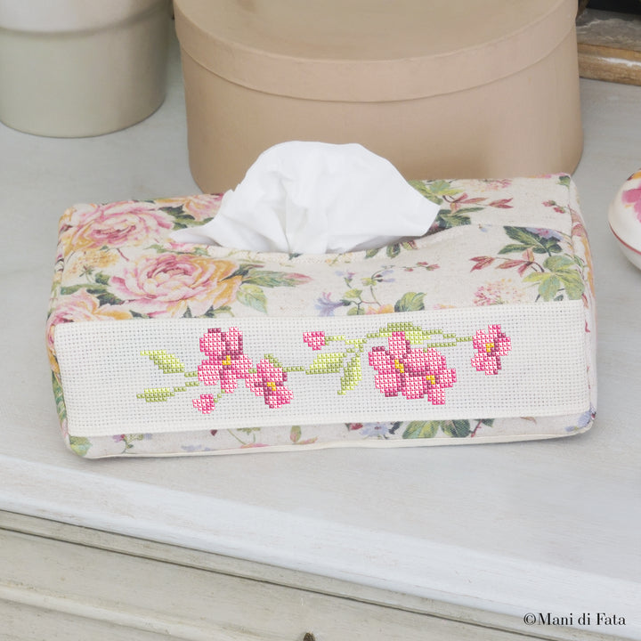 Kit porta fazzoletti Fiori ricamo punto croce