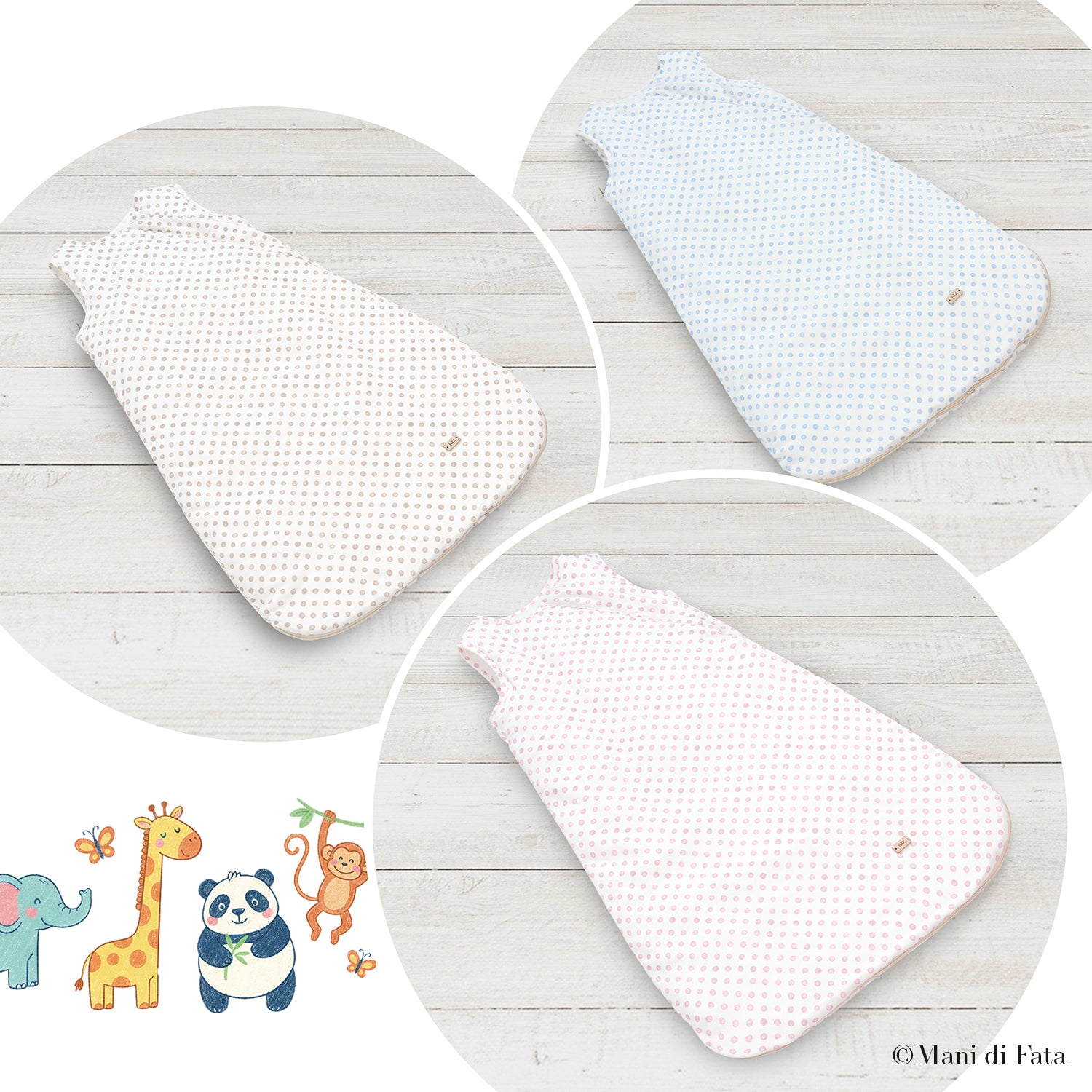 Sacco nanna senza maniche in tessuto stampato pois