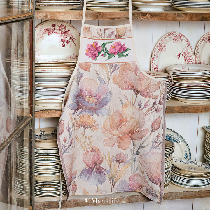 Kit grembiule jaquard Peonie ricamo punto croce