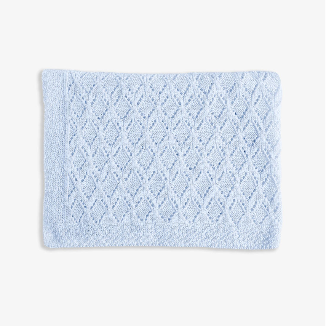 Copertina lettino in filo di cotone celeste con rombi