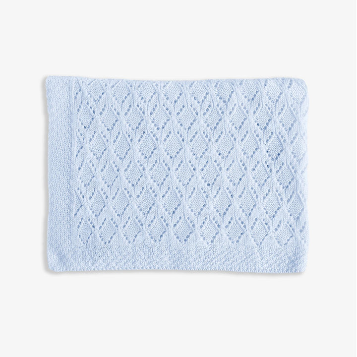 Copertina lettino in filo di cotone celeste con rombi