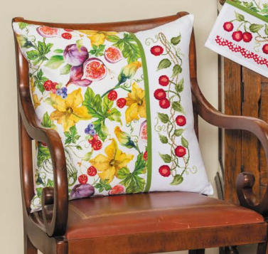 Kit cuscino tessuto Fichi ricamo punto croce