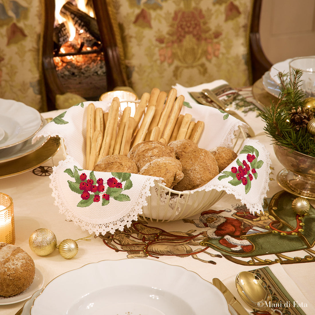 Kit copricestino portapane bianco Decori di Natale punto croce