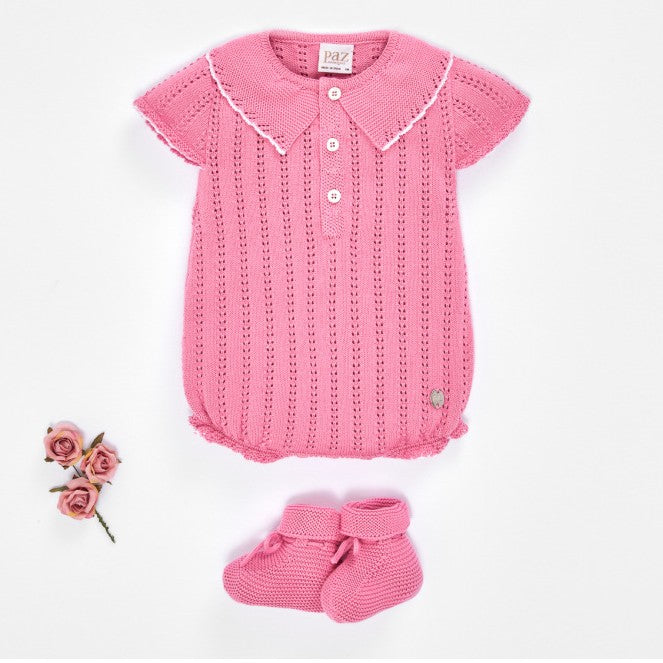 Tutina corta in filo di cotone motivo trafori