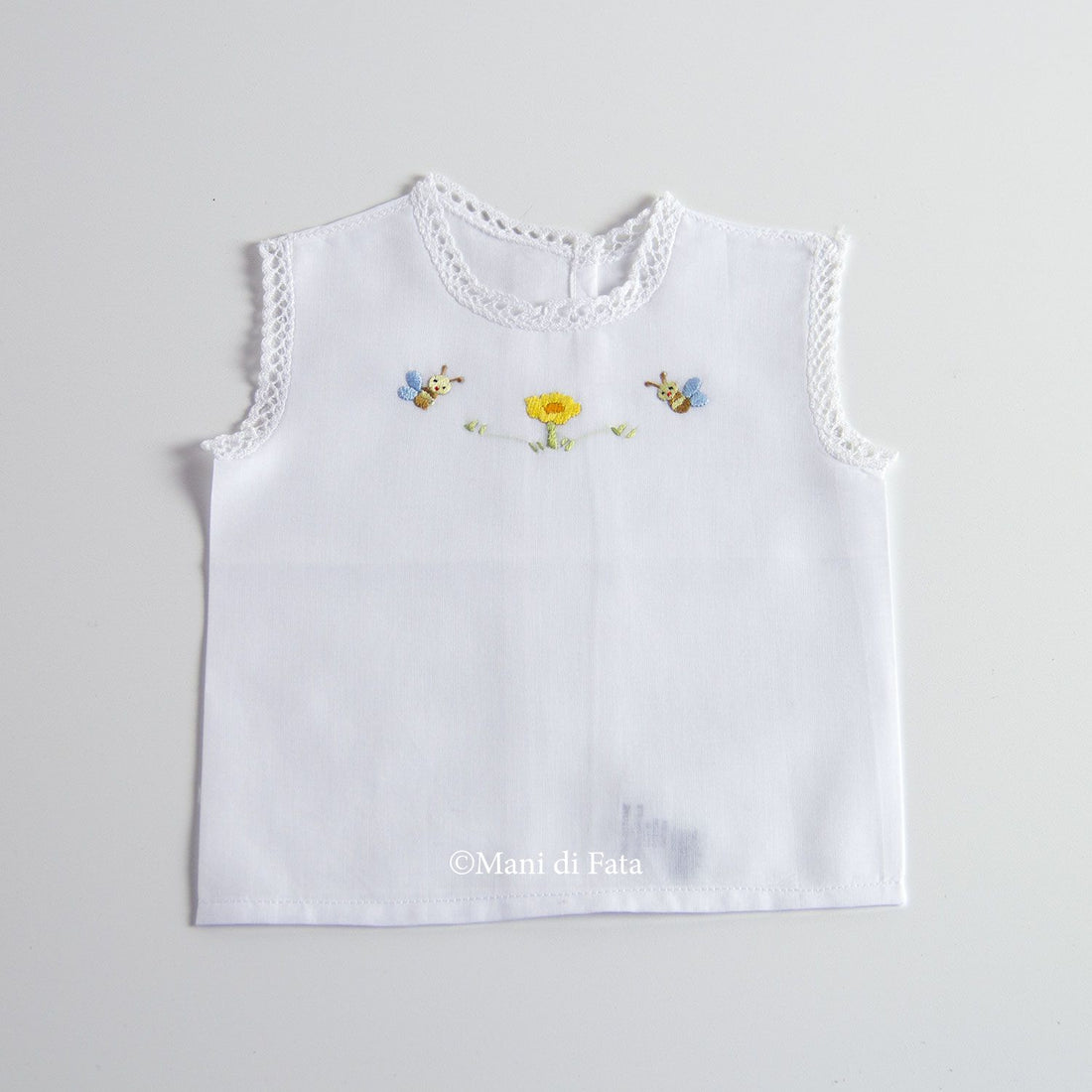 Camicino in cotone bianco ricamo a mano