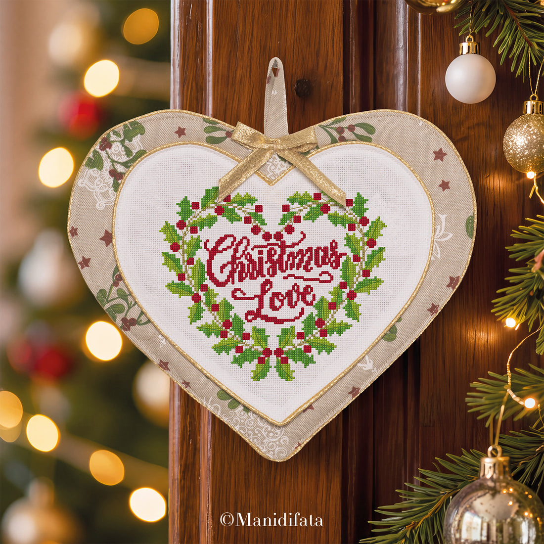 Kit fuoriporta Cuore vischio "Christmas Love" ricamo punto croce