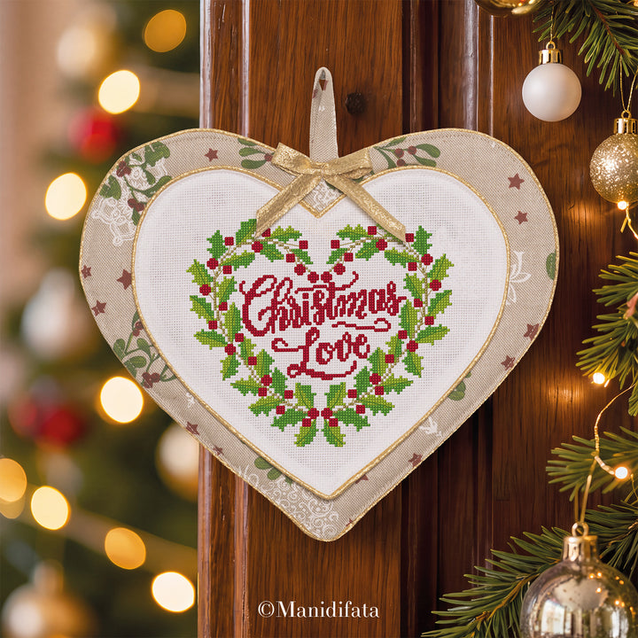 Kit fuoriporta Cuore vischio "Christmas Love" ricamo punto croce