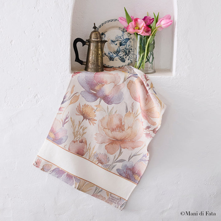 Asciugapiatti Peonia ricamo punto croce