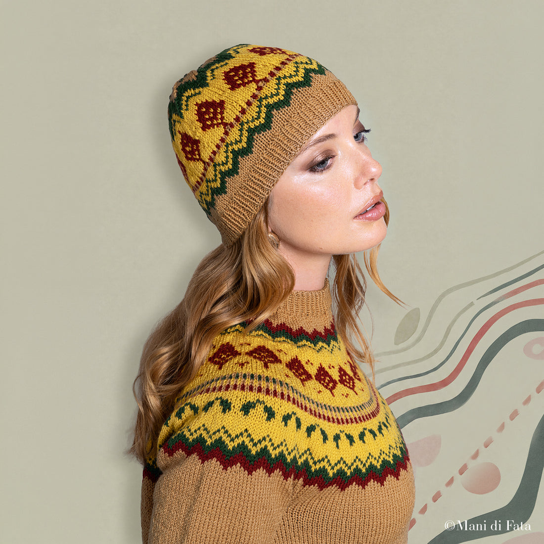 Kit maglia e cappello stranded motivo jacquard