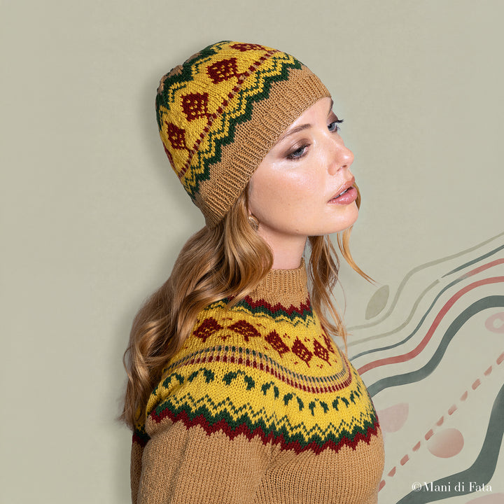 Kit maglia e cappello stranded motivo jacquard