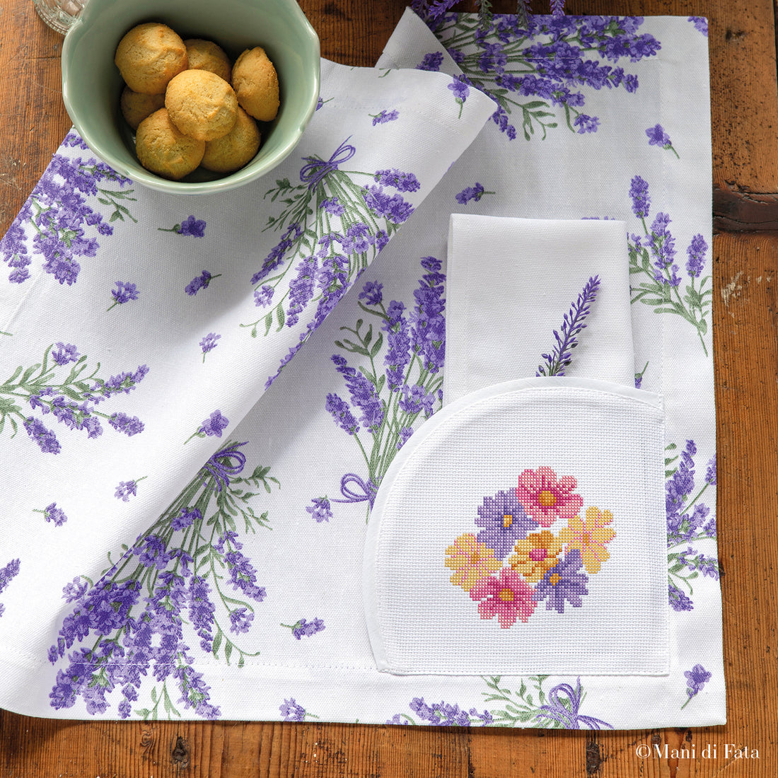 Kit 2 americani tessuto Lavanda ricamo punto croce