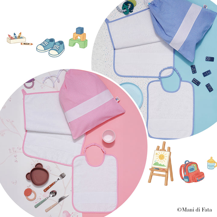 Set asilo a quadretti ricamo punto croce