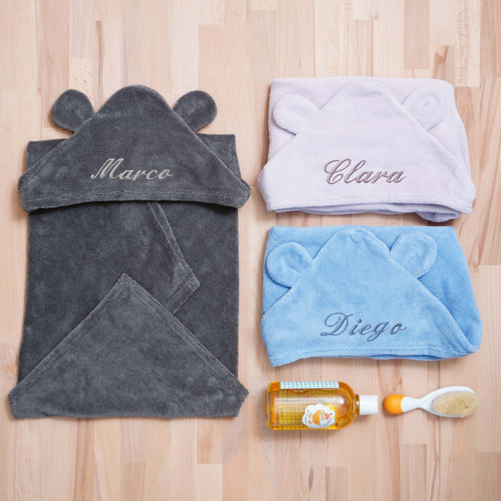 Accappatoio triangolo baby in spugna di bamboo con orecchie