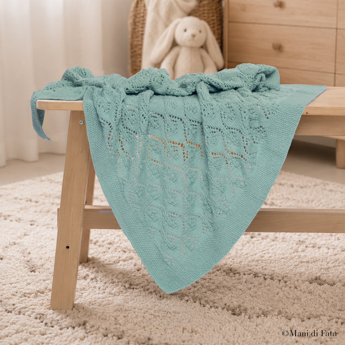 Kit copertina culla lana Foglie e trafori a maglia