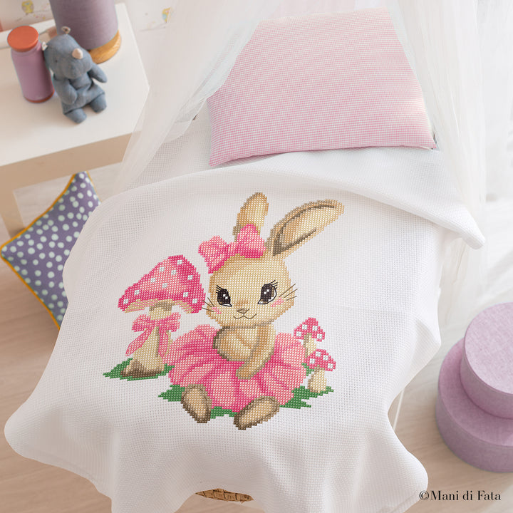 Kit copertina culla cotone bianca Coniglio Rosa