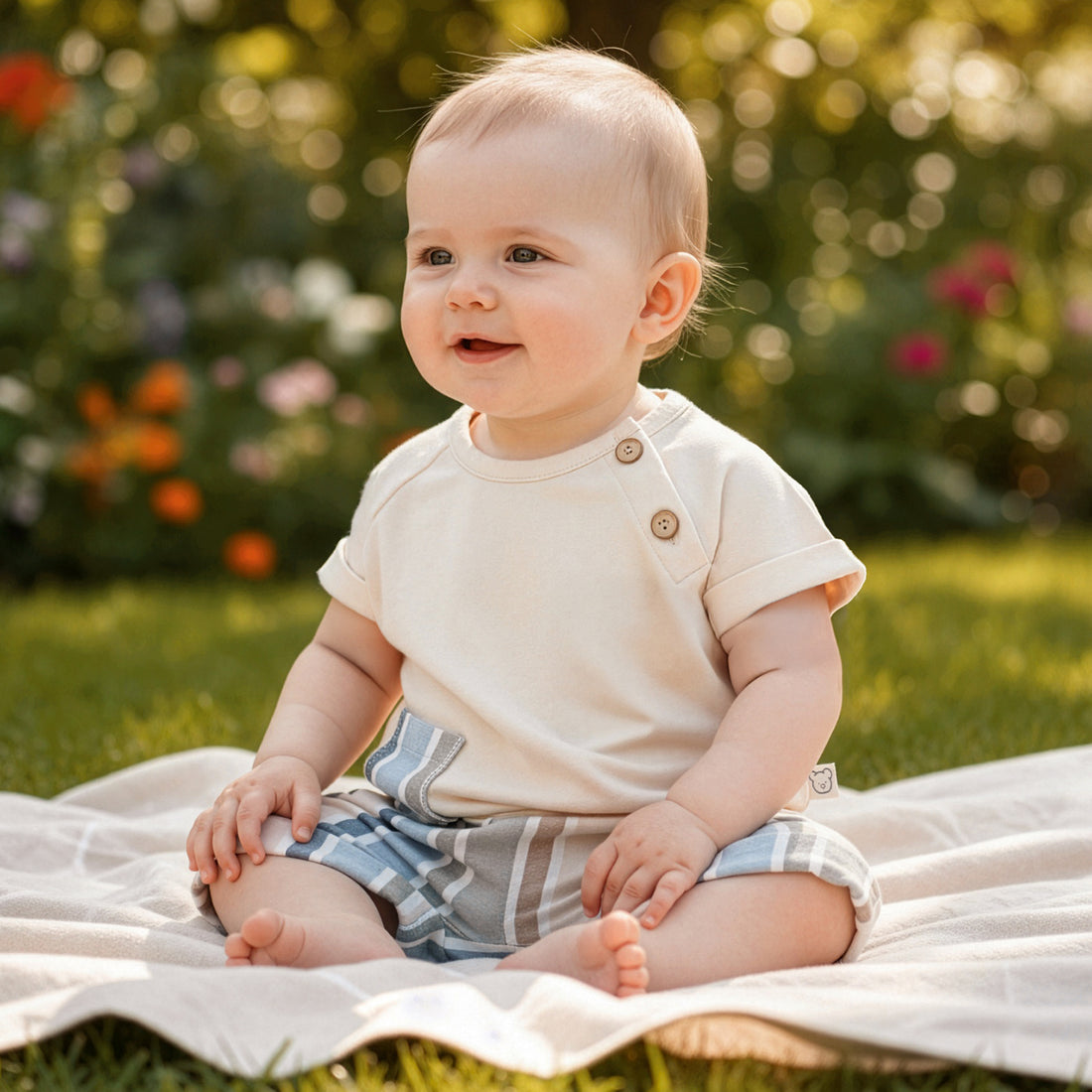 Completino bimbo, pantaloncino a righe e maglietta