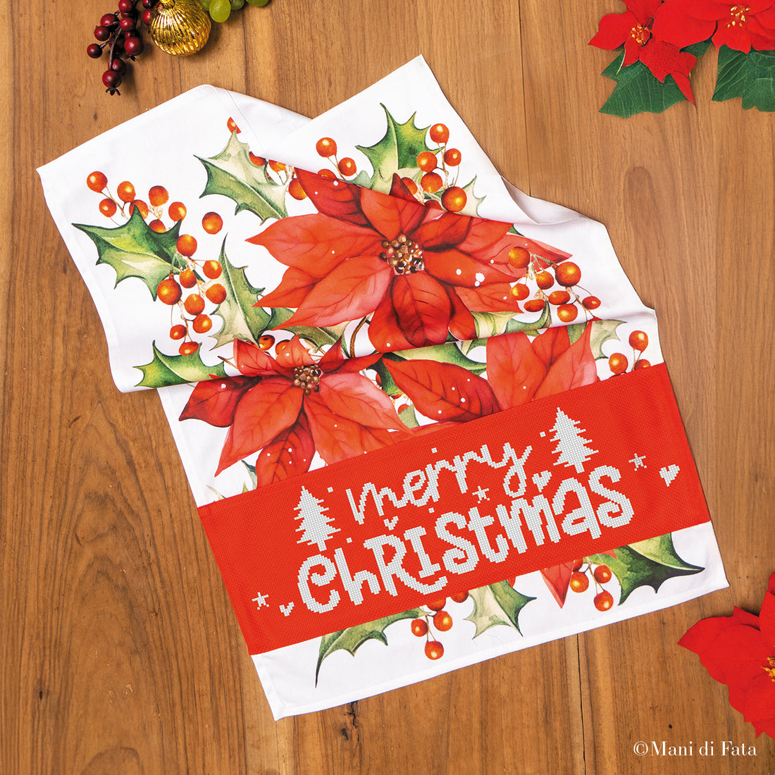 Kit asciugapiatti natalizio punto croce Merry Christmas