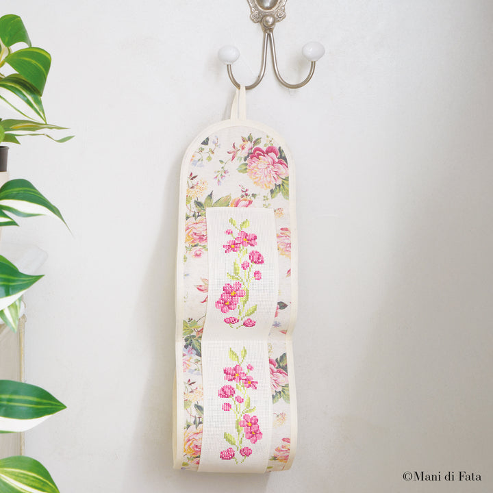 Kit porta rotolo Fiori ricamo a punto croce