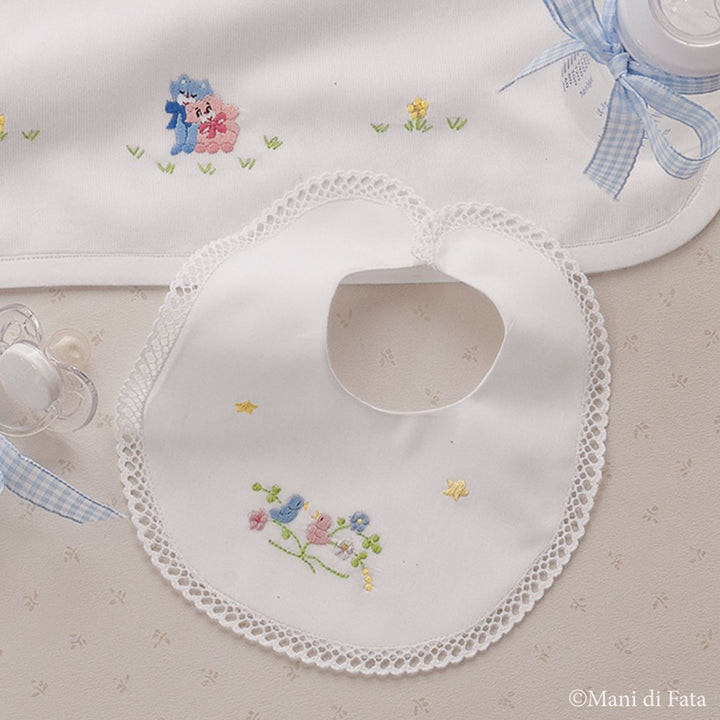 Bavaglino in cotone ricamato a mano 'Pulcini'