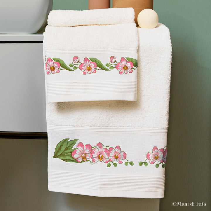 Kit parure spugna burano bianco con orchidee