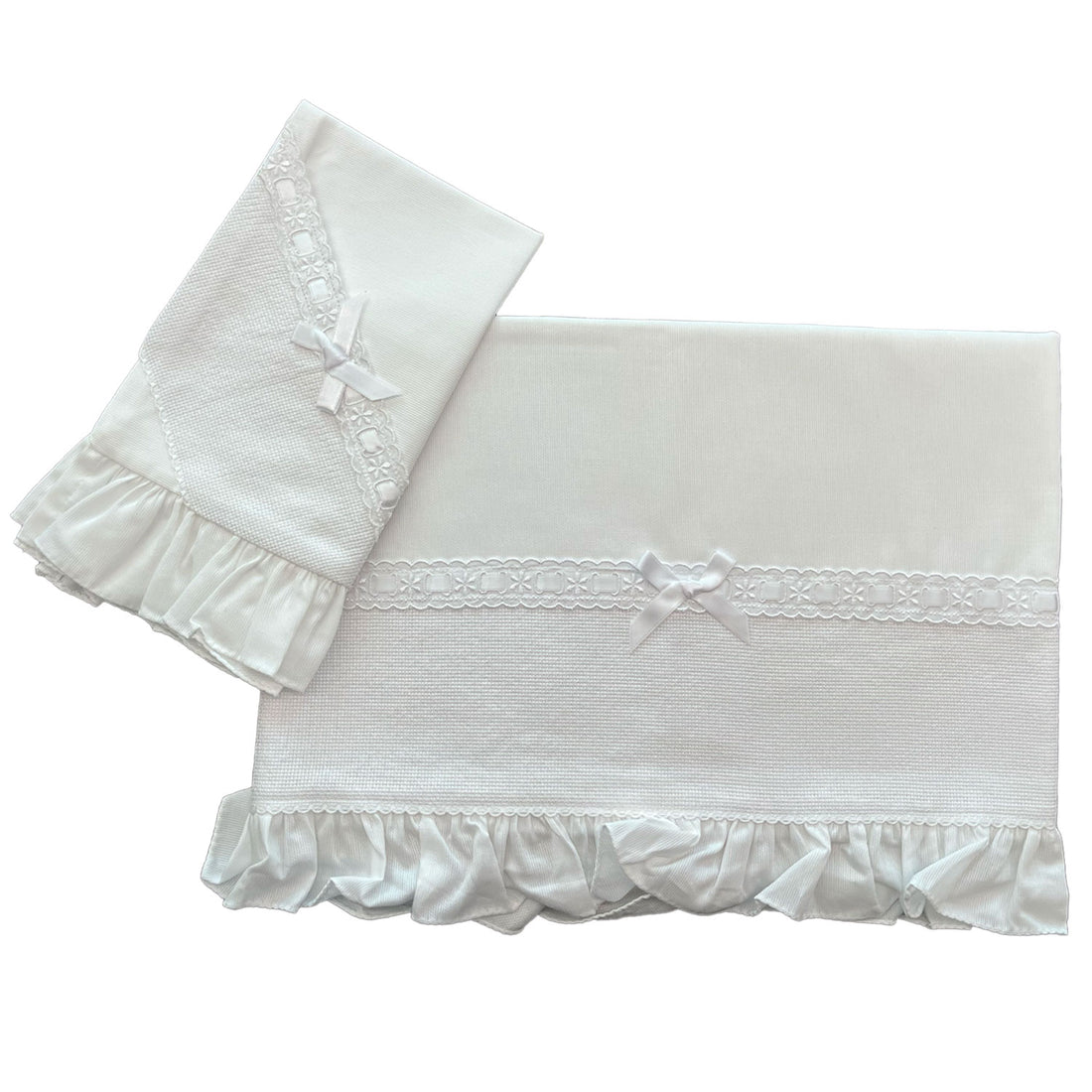 Completo culla ricamo punto croce e passanastro bianco