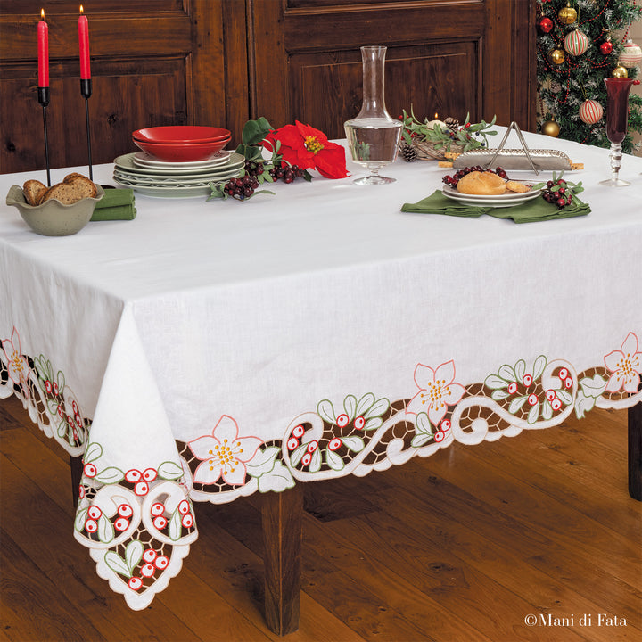 Kit tovaglia rettangolare da 8 posti intaglio Vischio e bacche