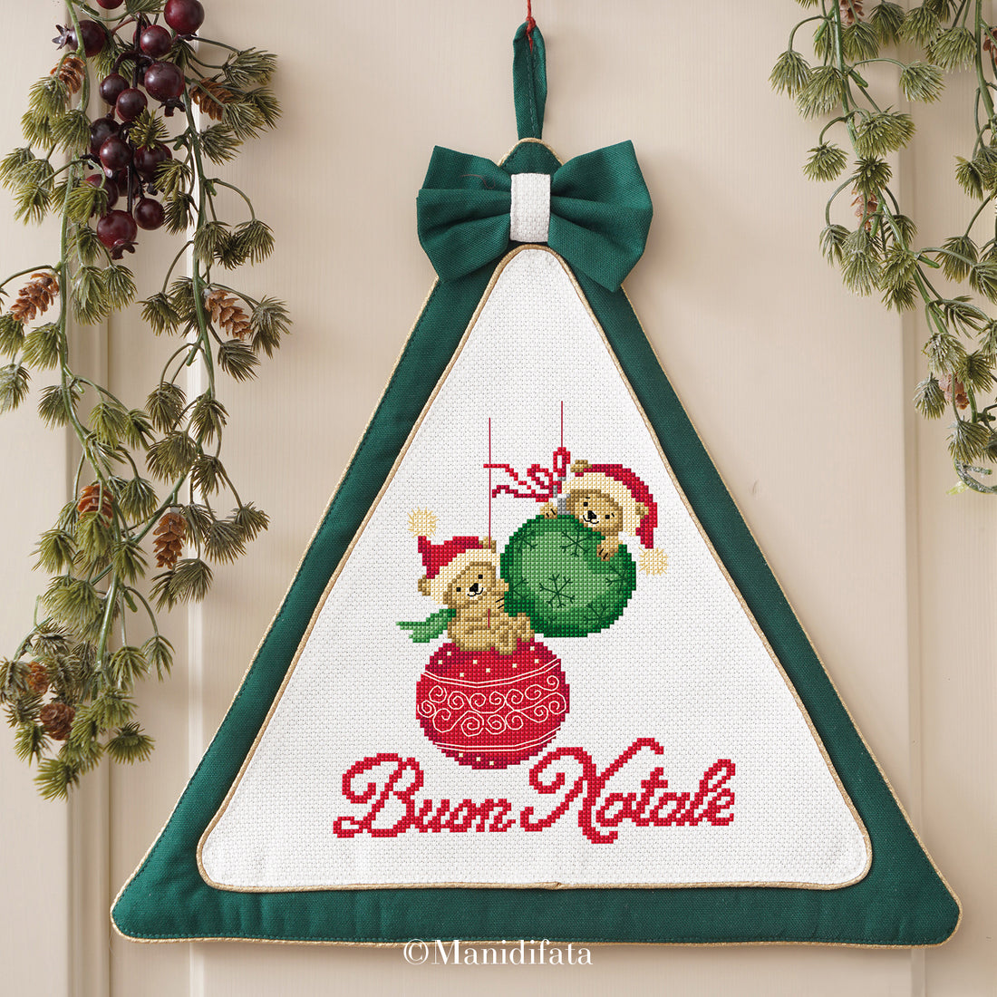 Kit fuoriporta albero verde Orsetti di Buon Natale punto croce