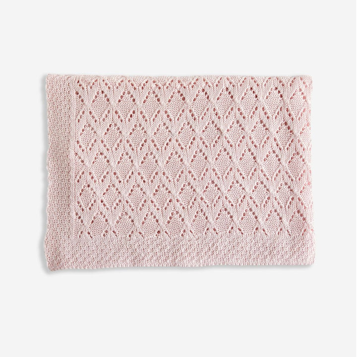 Copertina lettino in filo di cotone rosa bianco con rombi 
