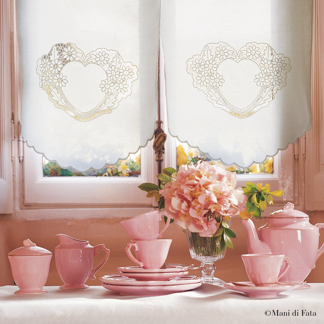 Disegno su carta per tendine e tovaglietta cuori e fiori (007577 e 007578)