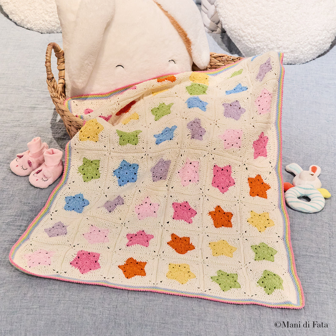 Kit copertina piastrelle Stelline Arcobaleno a uncinetto