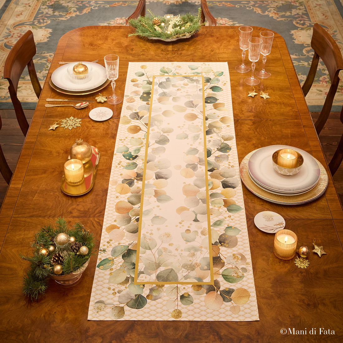 Runner natalizio in cotone Golden Green