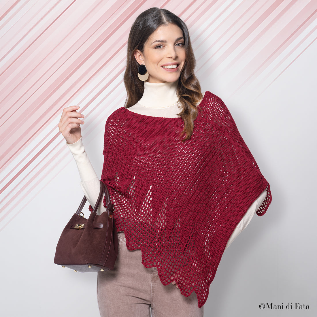Kit poncho bordeaux bordo traforato a uncinetto