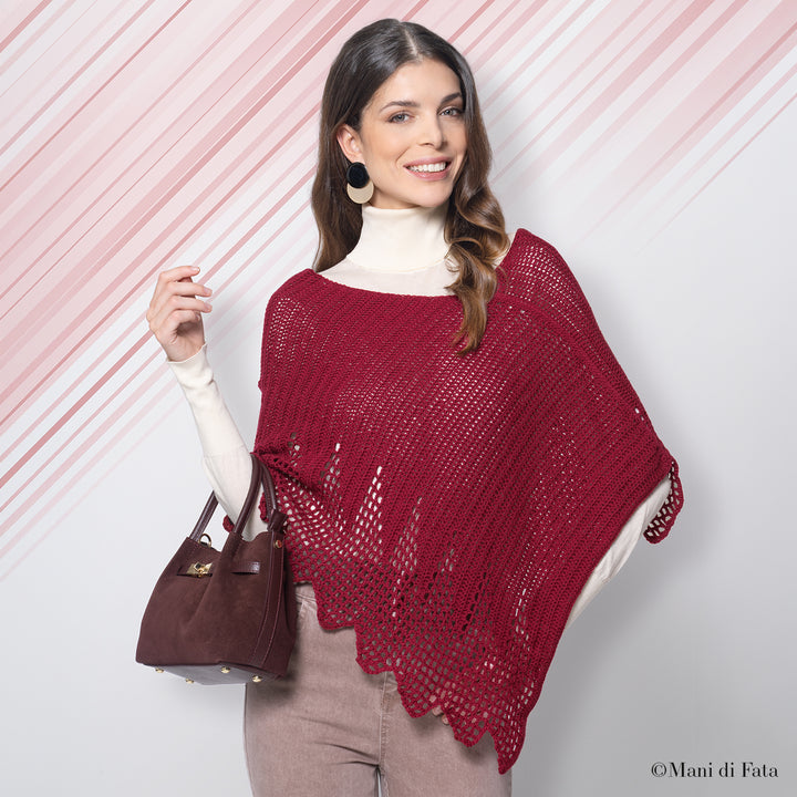 Kit poncho bordeaux bordo traforato a uncinetto