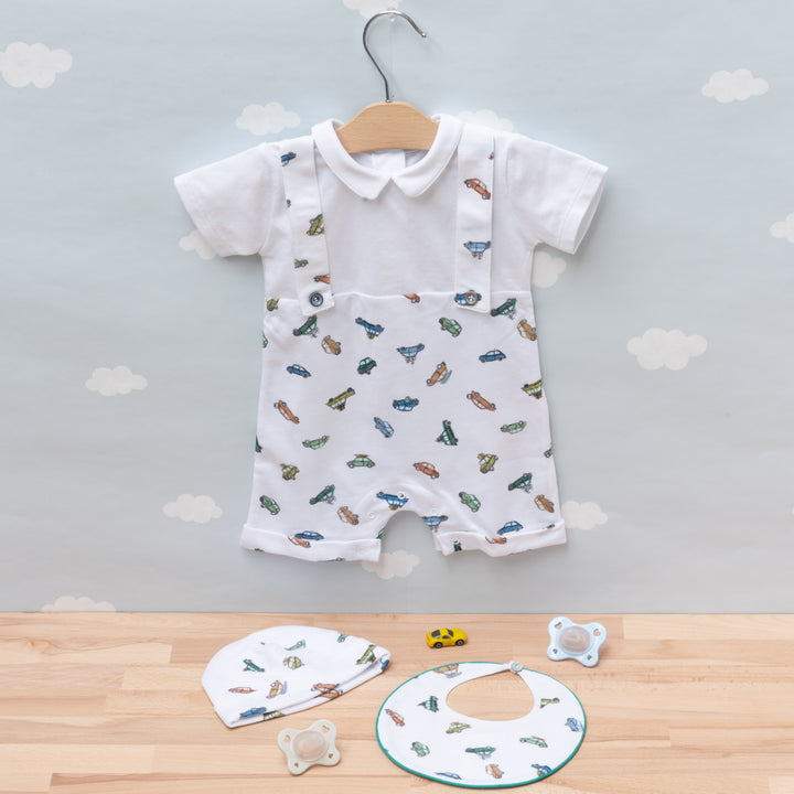 Pagliaccetto corto neonato in jersey di cotone Macchinine