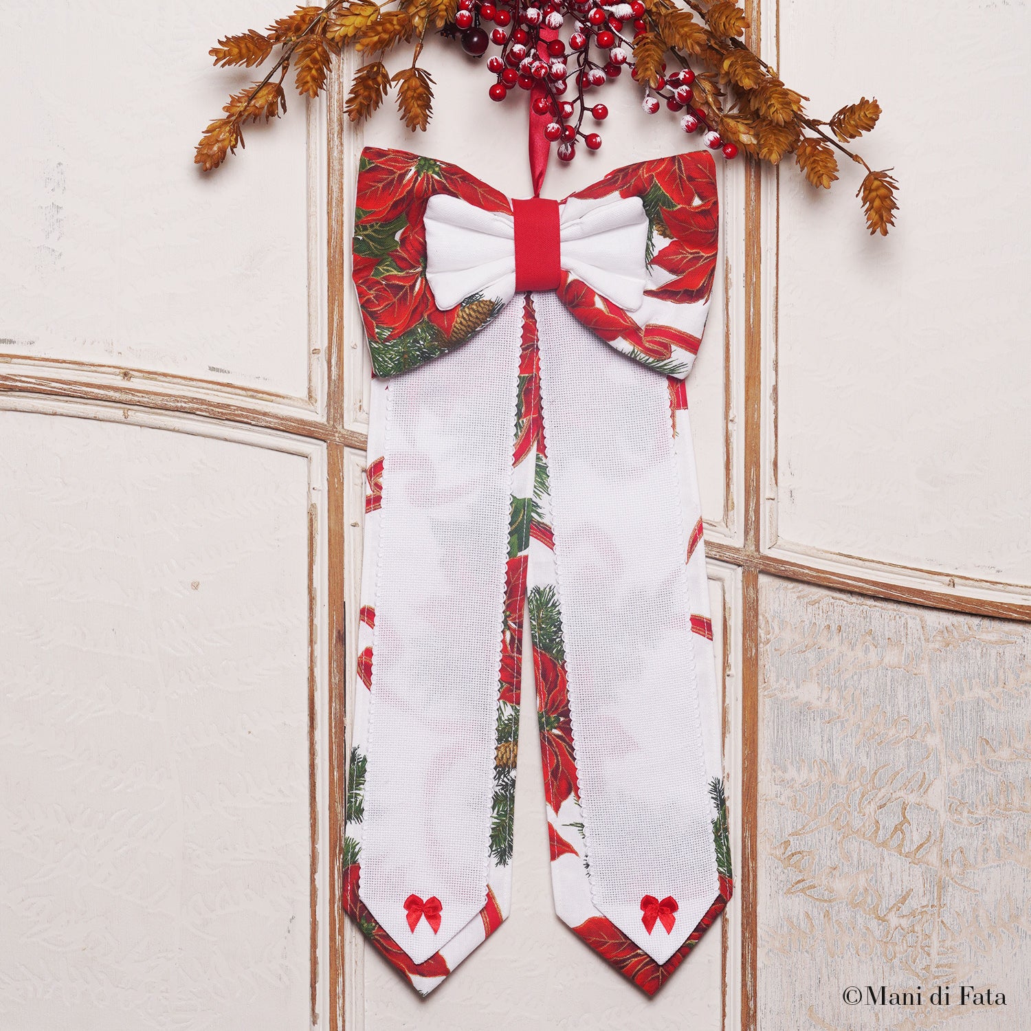 Fuoriporta fiocco punto croce Stelle di Natale