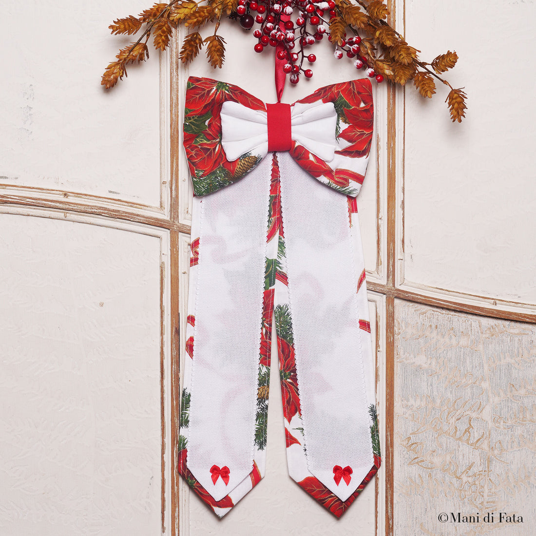 Fuoriporta fiocco punto croce Stelle di Natale