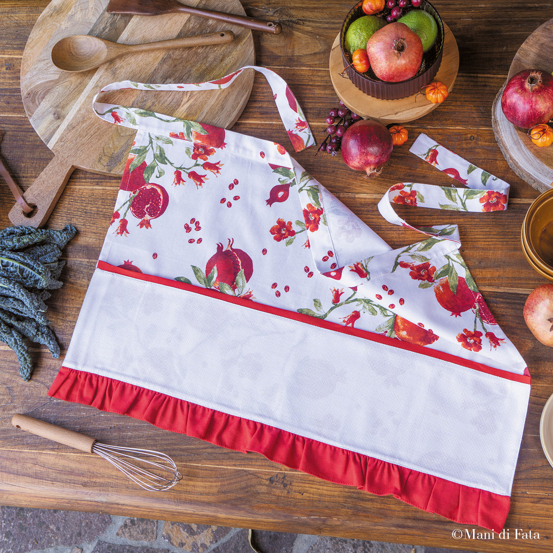 Grembiule a vita fantasia melograni con rouches