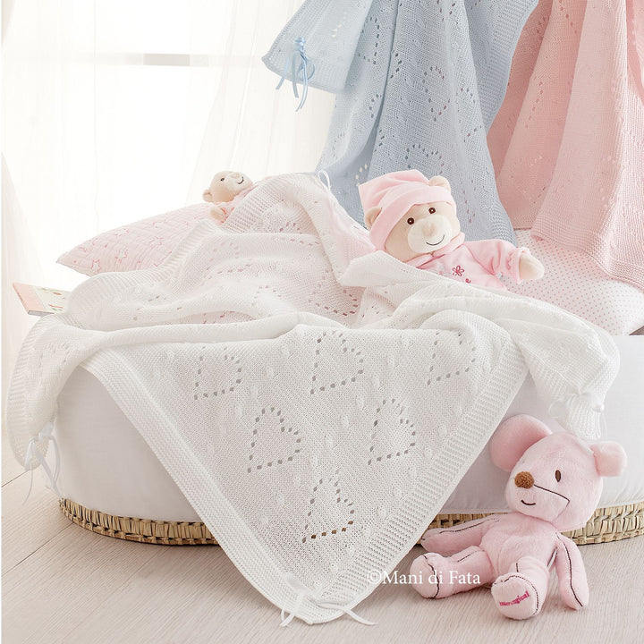 Copertina culla in cotone bianco Cuori Traforati
